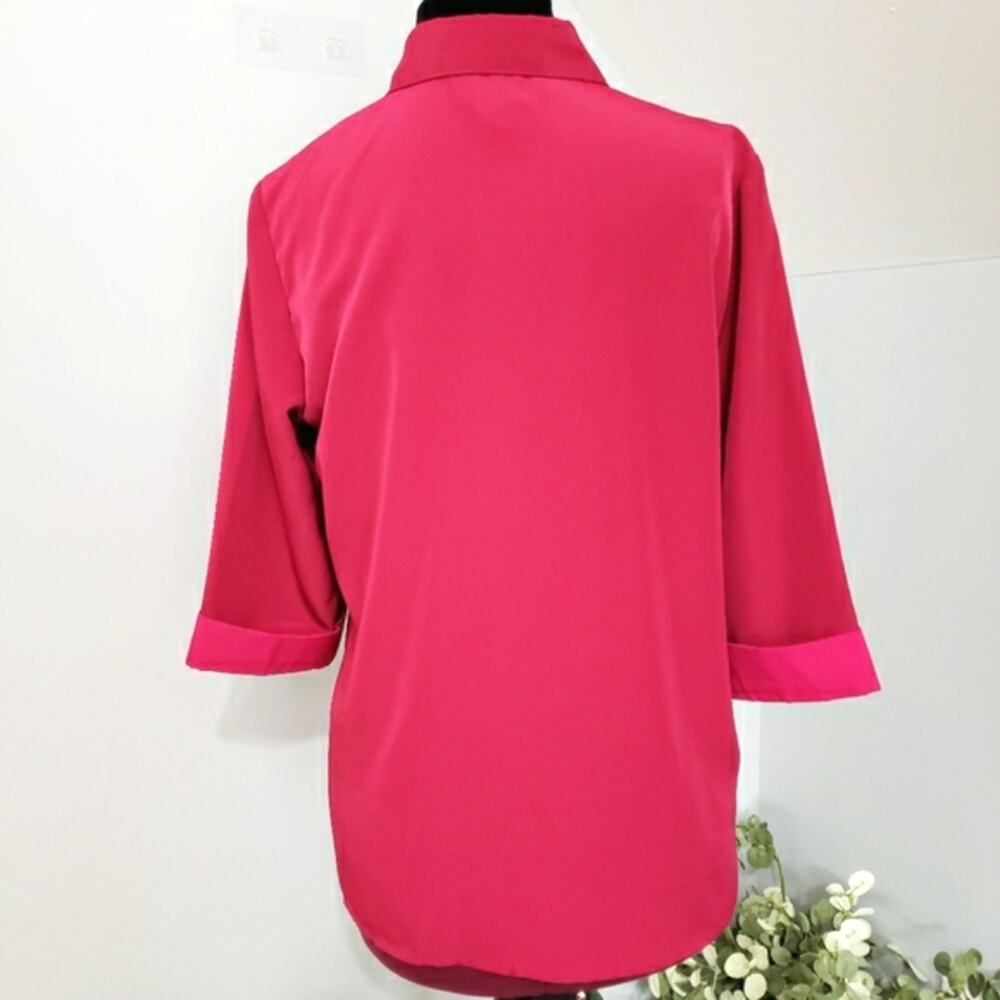 Brownstone Studio NY Hot Pink Fuchsia Button Front 3/4 Sleeve Top PL Barbiecore - Picture 3 of 9